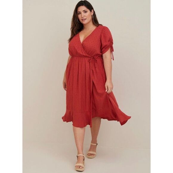 Torrid Acas Red Swiss Dot Linen Dress Size 0 / Large - Picture 1 of 11